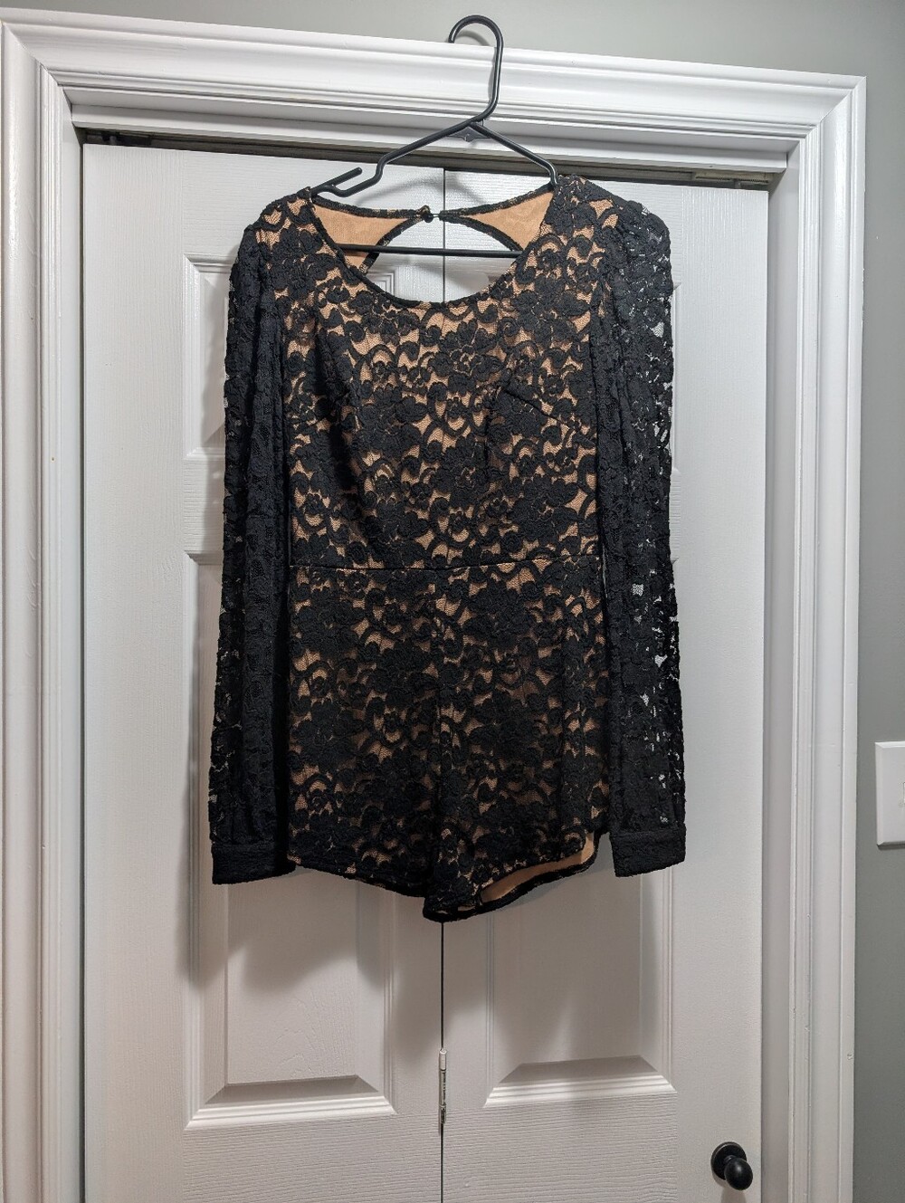 HOMAGE by Los Angeles Black Lace Romper with Open Back